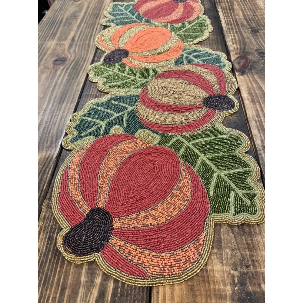 Beaded Pumpkin Table Runner Fall Autumn‎ Harvest Thanksgiving Decor 39.5x14.5in